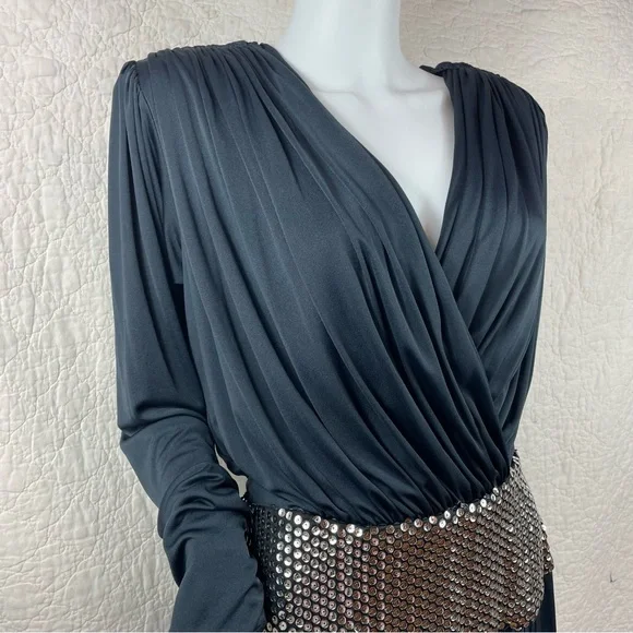 🔥Vintage 70s/80s Saks Fifth Avenue Tadashi Draped Wrap Sequins Party Dress
